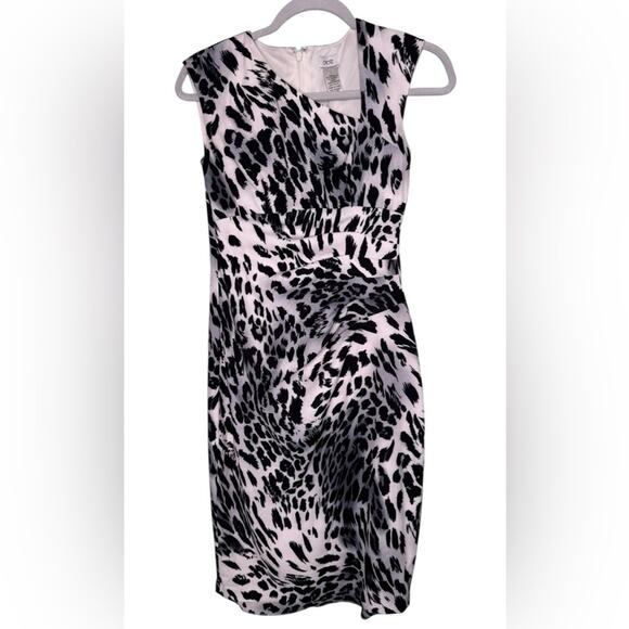 Cache Black White Leopard Print Dress with Asymmetrical Neckline Size 0 - Picture 2 of 8